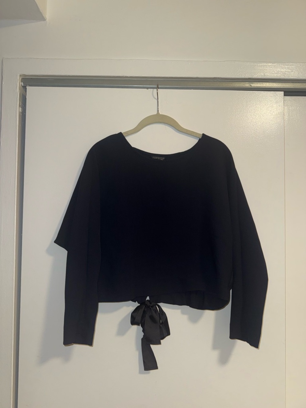 TOPSHOP Navy Tie-Back Long Sleeve Top